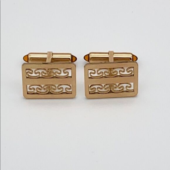 Vintage Krementz gold patterned cuff links - Picture 1 of 9